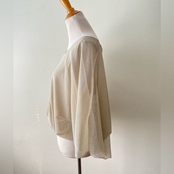 Arden B Sparkly Blouse Slouchy Top batwing Gold Metallic Nude boat-neck size S - Picture 7 of 14